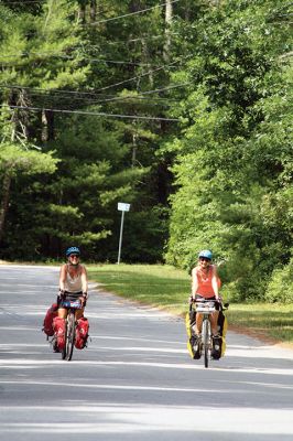 Homecoming Queens 
Colleen Oakes, originally from Marion, and Renee Buteyne, from Rochester, finished the trip of a lifetime on Monday, July 16, having ridden across the United States on their bicycles. Leaving Portland, Oregon on May 2, the two childhood friends arrived at Buteyne’s parents’ driveway about a month earlier than anticipated, greeted by family, friends, confetti, cookies, and of course, hugs. Photos by Jean Perry
