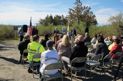 Mattapoisett Bike Path
It’s official! The ground has been broken for the next phase of the Mattapoisett bike Path! On April 25, MassDOT officials, town officials, YMCA reps, and Representative Bill Straus joined Mattapoisett residents in a celebratory ceremony early Thursday morning to reflect on the project’s long journey and throw some ceremonial sand with shiny silver shovels. Photo by Jean Perry
