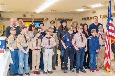 Blue and Gold Banquet
In a ceremony held at the Cub Scouts annual Blue and Gold Banquet on March 28, over 40 members of Pack 32 moved up in rank and nine Senior Webelos where awarded the Arrow of Light Award. The Arrow of Light is the highest award received in Cub Scouts and an award that moves up with the recipient to Boy Scouts. 
