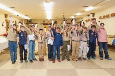 Blue and Gold Banquet
In a ceremony held at the Cub Scouts annual Blue and Gold Banquet on March 28, over 40 members of Pack 32 moved up in rank and nine Senior Webelos where awarded the Arrow of Light Award. The Arrow of Light is the highest award received in Cub Scouts and an award that moves up with the recipient to Boy Scouts. 
