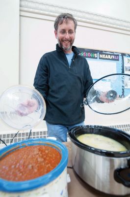 Chili Cook-off
The MattMen of Mattapoisett Congregational Church came together Sunday night, January 25th ,to see who amongst them cooks up the best man-made chili.  Tasting was free to all who came.  Those who wished to vote contributed $5 to The Baby Project of New Bedford.  $518 was raised for The Baby Project. Out of 15 chili cooks who prepared 16 pots of chili, Rory McFee received the most votes for his “Smoky Chili.”.  Bob Field’s “Oyster Chili” came in second place.  Photo by Felix Perez
