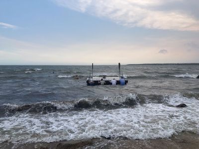 Crescent Beach
Last Saturday, the diving raft at Crescent Beach, Mattapoisett broke loose. Several (mostly older) residents held it from beaching in rough waters for approximately an hour while waiting for help from Mattapoisett Boatyard and while trying to reach a young volunteer who coordinates all things related to the raft. Photos courtesy Jennifer M. Capobianco
