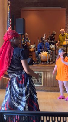 Crocodile River Music
On Saturday, May 17, as part of Art Week, the Marion Arts Center presented Crocodile River Music performing West African music and dance in Marion's Music Hall to an audience of about 70 people. A few children danced happily along with members of Crocodile River Music during several pieces. For the final piece of the event, almost everyone was up and dancing. The energy was terrific. Photos courtesy Chuck Green
