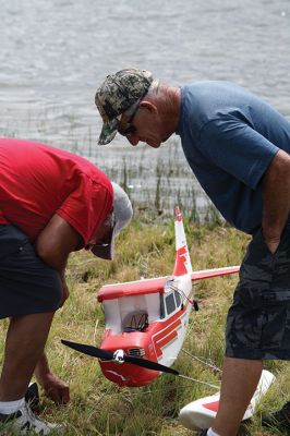 Bristol County Radio Control “RC” Club
Radio control model seaplanes are more than just a hobby for members of the Bristol County Radio Control “RC” Club. As club member Gerry Dupont puts it, “It’s an affliction. A happy affliction.” Dupont’s yellow Piper Cub seaplane features a one-fifth-scale pilot named “Gus” who’s been flying the one-fifth-scale seaplane for seven years. Photos by Jean Perry
