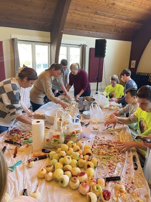 Saint Gabriel’s Episcopal Parish 
On Sunday, November 17th parishioners at Saint Gabriel’s Episcopal Parish in Marion created over two hundred apple pies at its annual “Great Pie Challenge”. This annual intergenerational event was brought to Marion by Wendy Reardon who is St. Gabriel’s Director of Youth and Family Formation. About 150 pies will be donated to local organizations who will give them away to people in need. The rest of the pies will be sold as a fundraiser which will help raise money for the 2025 Youth Mission Trip heading to N
