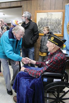 Howard Tinkham
Howard Tinkham’s 100th birthday was celebrated on Sunday with a parade that went from the Florence Eastman Post 280 American Legion in Mattapoisett out to Ned’s Point Lighthouse and back, followed by a party at the hall featuring “God Bless America” and “Happy Birthday” sung by the Showstoppers and refreshments for the many citizens who attended to express their appreciation for all that Tinkham has meant to the town. Photos by Mick Colageo and Jennifer Gerrior
