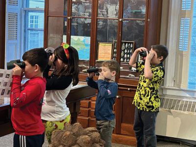 Marion Natural History Museum
The Marion Natural History Museum wishes to thank Justin Barrett for his excellent program on learning how to bird watch. The kids had a lesson on using binoculars and had a chance to practice outside. Although it was getting dark, we saw a Junco, several sparrows, and took a close up look at squirrel nest. Thank you, Justin. Photo courtesy Elizabeth Leidhold.
