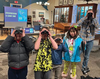 Marion Natural History Museum
The Marion Natural History Museum wishes to thank Justin Barrett for his excellent program on learning how to bird watch. The kids had a lesson on using binoculars and had a chance to practice outside. Although it was getting dark, we saw a Junco, several sparrows, and took a close up look at squirrel nest. Thank you, Justin. Photo courtesy Elizabeth Leidhold.
