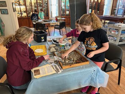 Marion Natural History Museum
After learning how to build a snake hibernaculum, a beaver lodge, and a bear den, the group tried their hand at creating miniatures for museum display. The beaver lodge was tested to see if it held water back and still kept the lodge dry inside. It was a huge success! Feel free to come in to view any of these creations during the museum’s open hours. Photo courtesy Elizabeth Leidhold.
