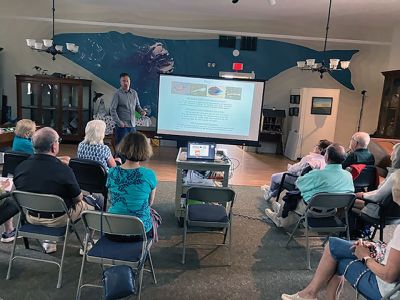 Marion Natural History Museum
The Marion Natural History Museum community group enjoyed a presentation on Horseshoe Crabs last week. The museum wishes to thank Derek Perry, Invertebrate Fisheries biologist from Massachusetts Department of Marine Fisheries, for sharing his expertise with us. Although there are many hurdles to overcome for these amazing animals, there is reason for hope, given some of the fieldwork results provided by the many volunteers who monitor our beaches. If you're interested in becoming a volunteer, please contact
