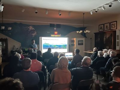 Marion Natural History Museum
The Marion Natural History Museum hosted a program last Friday on the Ocean Twilight Zone with Dr. Benjamin Grassian of Woods Hole Oceanographic Institution (WHOI). Dr. Grassian is researching Diel Vertical Migration, or the daily vertical migration of animals in the mesopelagic zone of the ocean in response to light and predation. Dr. Grassian described his research findings and brought in specimens of some of these animals which had been netted during the study. The museum hosted a full house for this fas
