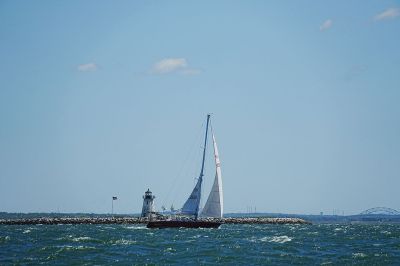 Marion to Bermuda
The Meridian, a Tartan 4600 48-foot sloop, skippered by Murray Beach of Boston, seen sailing past Bird Island Lighthouse. At time of writing, the Meridian is currently winning Class B and is expected to finish sometime in the later part of Wednesday. Photo by Fran Grenon and courtesy of Marion Bermuda Race - June 26, 2025 edition
