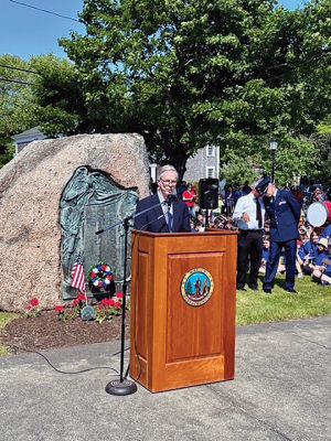 Marion’s Memorial Day
Retired Air Force Major Christopher Bonzagni addressed Marion’s Memorial Day observance at Old Landing. The procession began at the Music Hall and concluded at Old Landing. Photos by Mick Colageo and Robert Pina
