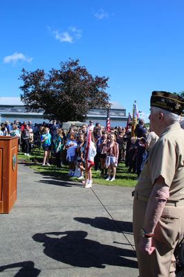 Marion’s Memorial Day Remembrances
Young and old participated in Marion’s Memorial Day Remembrances held at the Music Hall and Old Landing. Old Rochester junior Emerson Roy of Fairhaven sang “God Bless America,” ORR eighth-grader Sophie Zhou of Marion read The Gettysburg Address, and joining the march were the Sippican School Marching Band and Portuguese American Band, and the Cub Scouts, Boy Scouts and Girl Scouts of Marion, who led the Pledge of Allegiance. Tabor Academy sophomore Gia Boyd of Marion read “In Flanders Fields,” and Air Force
