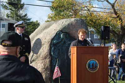 Marion Veterans Day 
The Town of Marion held Veterans Day ceremonies at Old Landing, where Marion resident and retired Navy Captain William J. Hollman gave the keynote address. Presiding was the Benjamin D. Cushing VFW Post 2425 Color Guard. The community also heard from Old Rochester Regional High School freshman James Devoll, who read the Governor's Proclamation, along with Town Administrator Geoff Gorman, Select Board Chairman Norm Hills, Reverend Eric W. Osterday, and the Sippican Elementary School band 
