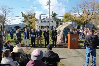 Marion Veterans Day 
The Town of Marion held Veterans Day ceremonies at Old Landing, where Marion resident and retired Navy Captain William J. Hollman gave the keynote address. Presiding was the Benjamin D. Cushing VFW Post 2425 Color Guard. The community also heard from Old Rochester Regional High School freshman James Devoll, who read the Governor's Proclamation, along with Town Administrator Geoff Gorman, Select Board Chairman Norm Hills, Reverend Eric W. Osterday, and the Sippican Elementary School band 
