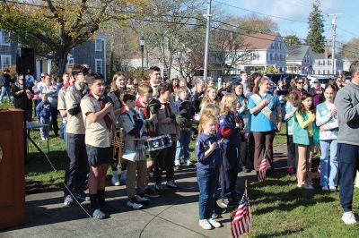 Marion Veterans Day 
The Town of Marion held Veterans Day ceremonies at Old Landing, where Marion resident and retired Navy Captain William J. Hollman gave the keynote address. Presiding was the Benjamin D. Cushing VFW Post 2425 Color Guard. The community also heard from Old Rochester Regional High School freshman James Devoll, who read the Governor's Proclamation, along with Town Administrator Geoff Gorman, Select Board Chairman Norm Hills, Reverend Eric W. Osterday, and the Sippican Elementary School band 
