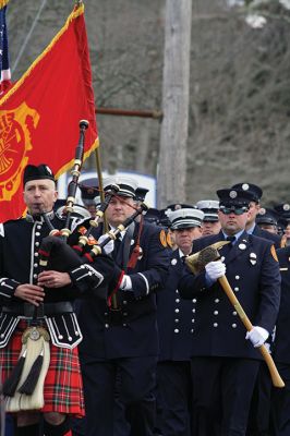 Marion Fire Department 
Sunday was a solemn day for the Tri-Town and its first responders as many gathered to honor Thomas Nye, 72, a 45-year veteran of the Marion Fire Department who died February 27 in the line of duty. Over 100 firefighters, police officers, and EMS personnel from the Tri-Town and beyond marched together down Route 6 in Mattapoisett on March 3 to pay their respects to their fallen comrade who suffered a cardiac arrest at home after assisting in a fire call the night before. Photos by Jean Perry
