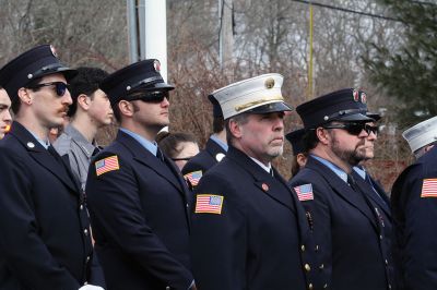 Marion Fire Department 
Sunday was a solemn day for the Tri-Town and its first responders as many gathered to honor Thomas Nye, 72, a 45-year veteran of the Marion Fire Department who died February 27 in the line of duty. Over 100 firefighters, police officers, and EMS personnel from the Tri-Town and beyond marched together down Route 6 in Mattapoisett on March 3 to pay their respects to their fallen comrade who suffered a cardiac arrest at home after assisting in a fire call the night before. Photos by Jean Perry
