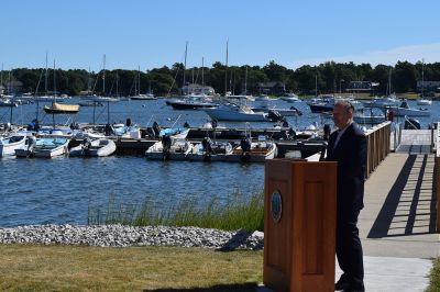 Marion Maritime Center
On Tuesday morning, the ribbon was cut on Marion’s new Maritime Center. Town Administrator Geoffrey Gorman, State Representative Mark Sylvia, State Senator Kelly Dooner, Executive Office of Economic Development Interim Secretary Ashley Stolba, and Select Board Chair Randy Parker all spoke before the cutting, with Parker handing the big scissors off to the Stolba and Dooner to do the actual grand opening. Photos by Sam Bishop
