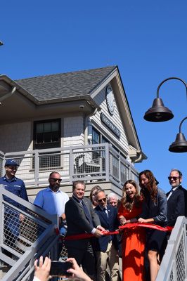 Marion Maritime Center
On Tuesday morning, the ribbon was cut on Marion’s new Maritime Center. Town Administrator Geoffrey Gorman, State Representative Mark Sylvia, State Senator Kelly Dooner, Executive Office of Economic Development Interim Secretary Ashley Stolba, and Select Board Chair Randy Parker all spoke before the cutting, with Parker handing the big scissors off to the Stolba and Dooner to do the actual grand opening. Photos by Sam Bishop
