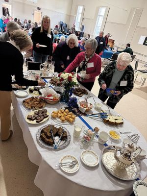 Mattapoisett Museum
After a general meeting and lunch, speaker Connor Gaudet, Mattapoisett Museum curator, told stories of local criminals of old. Photo by Jennifer Shepley.
