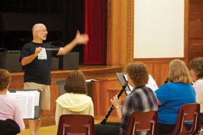 Marion Concert Band
Director Tobias Monte conducts the Marion Concert Band, which is celebrating its 134th season this summer.  Their lead-off concert was on Monday, July 2, 2012, and the next concert is Monday, July 9 at 7:30pm which will include hits from the Broadway stage. Concerts are held at the at the band shell across from Music Hall.  Photo by Eric Tripoli.

