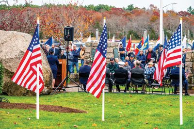 Marion Veteran's Day
Marion resident and Technical Sergeant of the Massachusetts National Guard Mandy Givens was the keynote speaker at the town's Veterans Day ceremony on November 11 at Old Landing. Select Board Chairman Randy Parker and outgoing Town Administrator Jay McGrail also shared remarks, and music was played by the Sippican Elementary School Band. Photos by Ryan Feeney
