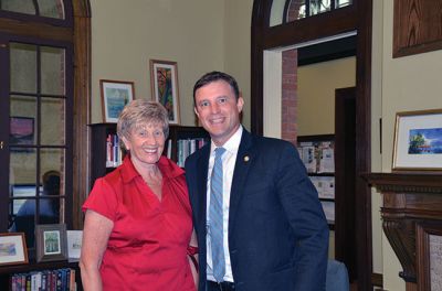 Mattapoisett Republican Town Committee
Jane Awad, Chair, Mattapoisett Republican Town Committee welcomes Dan Shores as guest speaker at a recent meeting.  There are 4 Republican candidates for the 9th Congressional District and the Primary Election is September 9, 2014.
