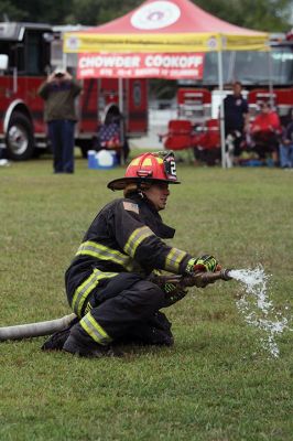 10th Annual Fairhaven Fire Muster
A team of five of Mattapoisett firefighters represented the department on Sunday, August 25, during the 10th Annual Fairhaven Fire Muster at Livesey Park in Fairhaven. The team took third place overall, first place in the dry hose competition, second in the wet hose competition, and second in the “mystery” event – axe throwing. Photos by Jean Perry
