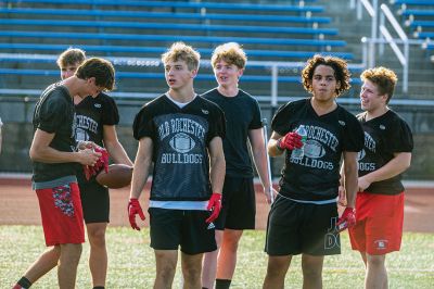 Old Rochester Regional High School football team
the Old Rochester Regional High School football team during a recent game in the Cape Cod 7v7 League, a traditional Wednesday night tune-up schedule for the MIAA fall season that fast approaches. Photos by Ryan Feeney
