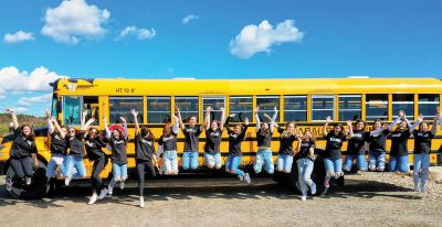 Bus Safety
Old Rochester Regional High School seniors jumped at the opportunity to endorse proper bus-safety practices for the new school year. Photo courtesy ORR District
