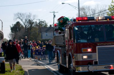 Opening Day
It was Opening Day  for the Old Rochester Little League April 28th. Wally the Green Monster and Former Red Sox Pitcher and South Coast native Brian Rose were on hand for the parade and opening ceremony. Photo by Felix Perez.
