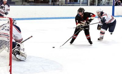 ORR Hockey
ORR Hockey beat Apponequet 5 - 0 at Driscoll arena on Wednesday, January 7th. ( right) ORR players celebrate another goal. Photos by Ryan Feeney
