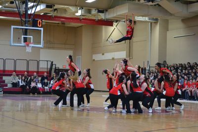 ORR Pep Rally
Principal Michael Devoll gave Old Rochester Regional High School students a “shot in the arm” of school spirit on Friday January 31 – rather overdue for a school with a varsity basketball team currently in first place, a number of losing streaks in sports that have finally come to an end, and an undefeated debate team, among other reasons for students to be proud. Photo by Jean Perry
