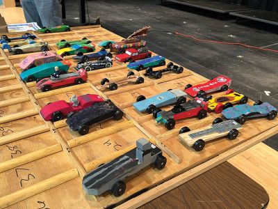 Pinewood Derby
Marion and Rochester Cub Scouts competed in a pinewood derby at Rochester Memorial School on February 8. Over 30 scouts built cars out of pinewood and raced their tiny cars down a ramp and across the finish line. Photo by Erez Ben-Akiva.
