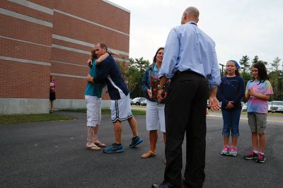 Rochester Memorial School Playground
Scores of Rochester Memorial School students, staff, and parents – as well as ORR School District Superintendent Doug White – gathered to celebrate the official opening of their new playground on Monday, constructed last month by volunteers. “It took a village to get this done,” said faculty member Craig Davignon during the festivities. “It’s proud day for our entire community.” New principal Derek Medeiros spoke, as well. Photo by Shawn Badgley 
