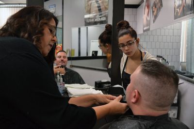 No Shave November
Time was up for five Rochester police officers participating in the department’s 2nd annual No Shave November who said farewell to their beards and goatees as cosmetology students at Old Colony treated the officers to a shave on December 1. Photos by Jean Perry
