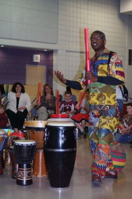 RMS Drum Circle
Otha Day led about 50 people in a drum circle on Monday, April 30 in Rochester Memorial School cafeteria. The event was sponsored by the RMS PTO. Photos by Laura Fedak Pedulli. 
