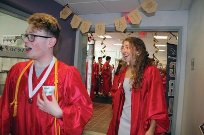 Senior Walk
Seniors from ORR took their annual senior walk on May 31, an event that takes the students from each of the Tri-Towns and sends them back to their home elementary schools for a nostalgic walk through the halls one last time as students. Pictured here are the Rochester students enjoying a last visit to Rochester Memorial School. Photos by Jean Perry
