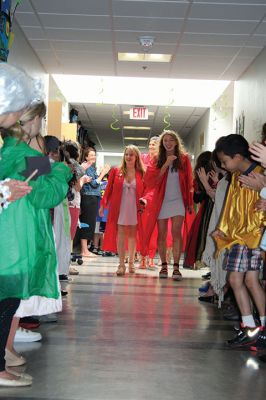 Senior Walk
Seniors from ORR took their annual senior walk on May 31, an event that takes the students from each of the Tri-Towns and sends them back to their home elementary schools for a nostalgic walk through the halls one last time as students. Pictured here are the Rochester students enjoying a last visit to Rochester Memorial School. Photos by Jean Perry
