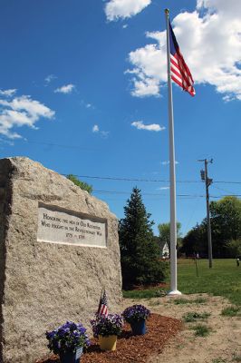 Revolutionary War Memorial
Rochester Historical Commission Chairperson Connie Eshbach and Tri-Town Veterans Service Officer Chris Gerrior were among speakers as the Town of Rochester dedicated a Revolutionary War memorial in front of Town Hall on May 7. Photos by Mick Colageo
