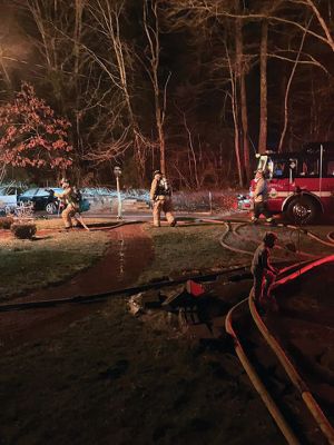 Rochester Fire
A Rochester family and its pets safely escaped without injuries from a house fire on Stuart Road shortly after midnight on February 2. The Rochester Fire Department was assisted by crews from Acushnet, Freetown, Marion and Mattapoisett. Photos courtesy of Rochester Fire Department
