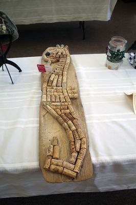 Mattapoisett Free Public Library 
An image depicting Salty The Seahorse made from wine corks is just one of the artistic impressions on display at the Mattapoisett Free Public Library during the ReArt exhibition, a showcase of local artists’ reuse of waste materials. The idea is to inspire the community toward recycling practices and imagine a better destination for oft-discarded items. Photo by Mick Colageo September 5, 2024 edition
