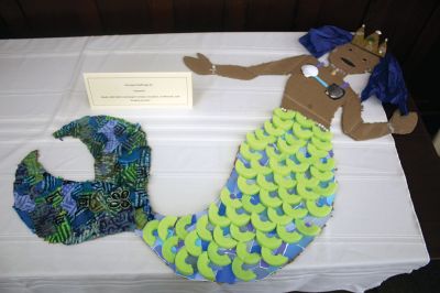 Mattapoisett Free Public Library 
A program that began in 2019 at the Mattapoisett Free Public Library aimed toward inspiring a more sustainable community has brought about an art exhibit featuring works created from repurposed materials. Photos by Mick Colageo
