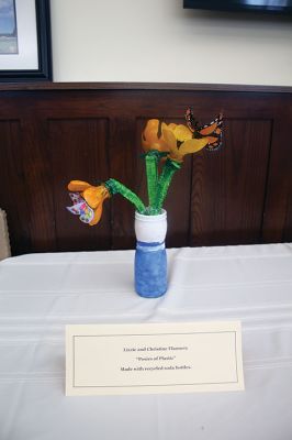 Mattapoisett Free Public Library 
A program that began in 2019 at the Mattapoisett Free Public Library aimed toward inspiring a more sustainable community has brought about an art exhibit featuring works created from repurposed materials. Photos by Mick Colageo
