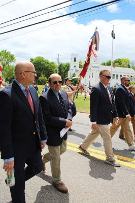 Rochester’s Memorial Day
Student participation was at the forefront of Rochester’s Memorial Day weekend ceremonies held on Sunday at the Senior Center, Town Hall and Daggett Square. Boy Scout Troop 31 posted the colors, and music was provided by the Rochester Memorial School Band and The Showstoppers, who recited the Pledge of Allegiance and sang a patriotic medley. Old Rochester student Esther Smith read the governor’s proclamation, Old Colony student Cameron Makuch read The Gettysburg Address, ORR student Ava Figueiredo read “In 
