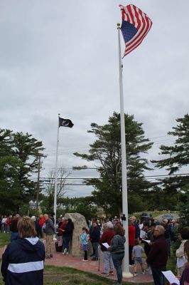 Rochester’s Memorial Day
Student participation was at the forefront of Rochester’s Memorial Day weekend ceremonies held on Sunday at the Senior Center, Town Hall and Daggett Square. Boy Scout Troop 31 posted the colors, and music was provided by the Rochester Memorial School Band and The Showstoppers, who recited the Pledge of Allegiance and sang a patriotic medley. Old Rochester student Esther Smith read the governor’s proclamation, Old Colony student Cameron Makuch read The Gettysburg Address, ORR student Ava Figueiredo read “In 
