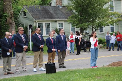 Rochester’s Memorial Day
Student participation was at the forefront of Rochester’s Memorial Day weekend ceremonies held on Sunday at the Senior Center, Town Hall and Daggett Square. Boy Scout Troop 31 posted the colors, and music was provided by the Rochester Memorial School Band and The Showstoppers, who recited the Pledge of Allegiance and sang a patriotic medley. Old Rochester student Esther Smith read the governor’s proclamation, Old Colony student Cameron Makuch read The Gettysburg Address, ORR student Ava Figueiredo read “In 

