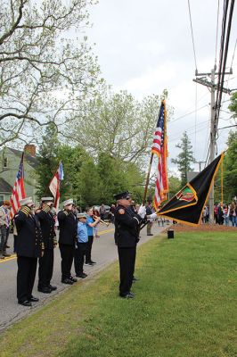Rochester’s Memorial Day
Student participation was at the forefront of Rochester’s Memorial Day weekend ceremonies held on Sunday at the Senior Center, Town Hall and Daggett Square. Boy Scout Troop 31 posted the colors, and music was provided by the Rochester Memorial School Band and The Showstoppers, who recited the Pledge of Allegiance and sang a patriotic medley. Old Rochester student Esther Smith read the governor’s proclamation, Old Colony student Cameron Makuch read The Gettysburg Address, ORR student Ava Figueiredo read “In 
